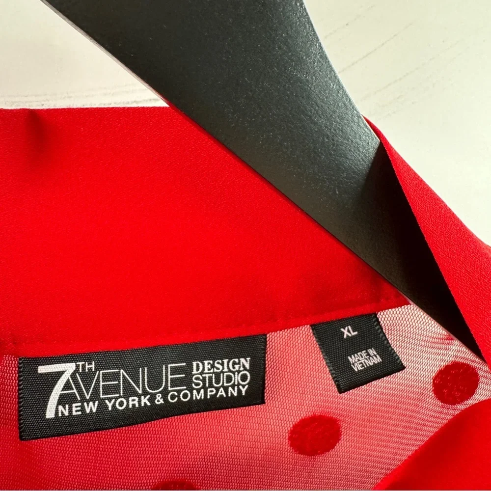 7th Avenue New York & Company Red Sheer Blouse with Tie Neck Size XL - Picture 4 of 6